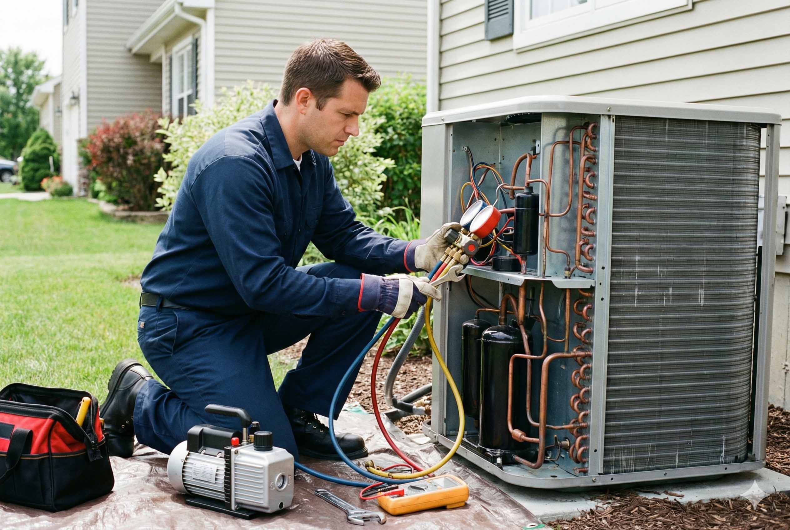 Professional heat pump repair technicians